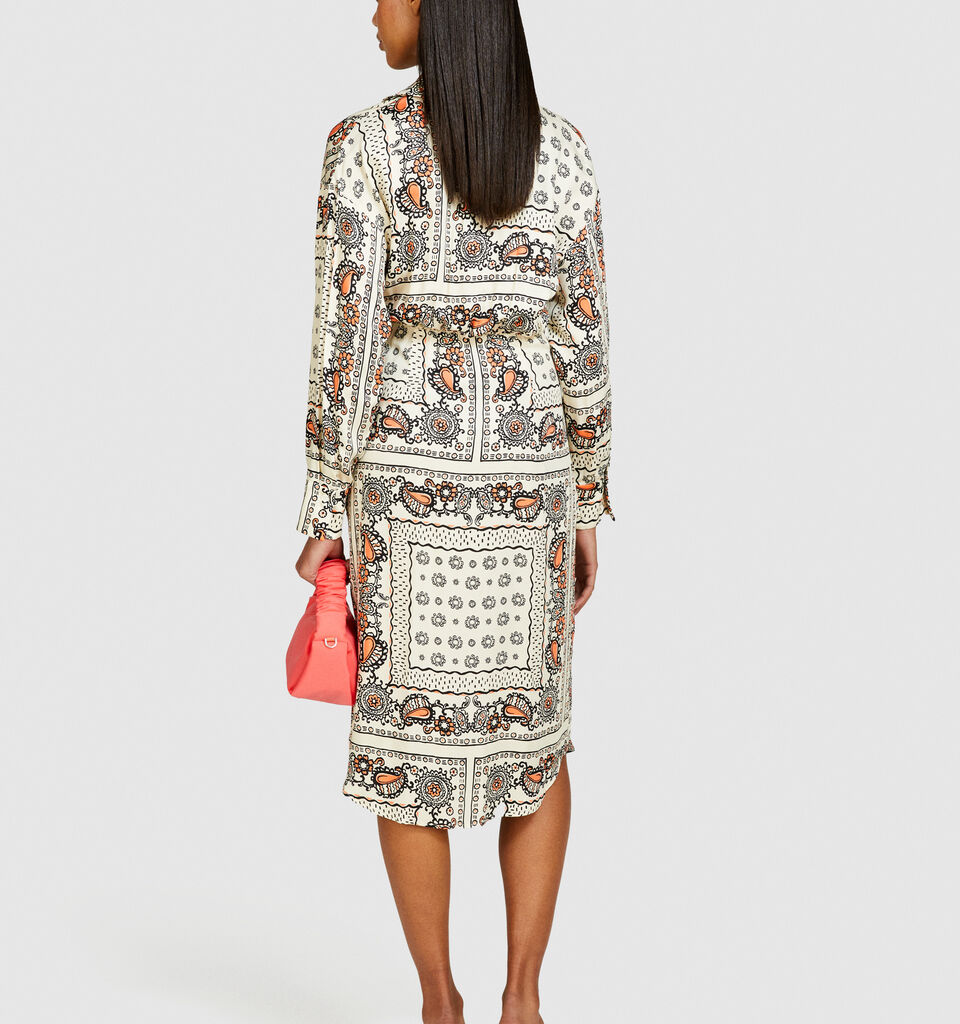 Printed shirt dress with sash - women's midi dresses - Multi-color | Sisley image number 3